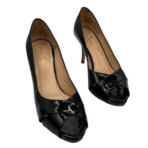 Kate Spade Black Patent Leather Peep Toe Heels Size 7 Women's